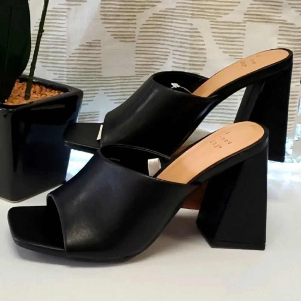 Women's black Memory Foam Open Toe 4inch block heels